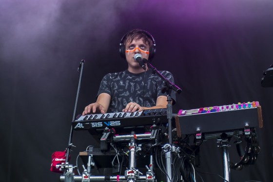Robert Delong, singing as he performs on the main stage.